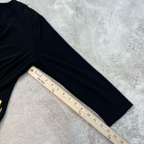 ANNE KLEIN BLACK JERSEY Faux Wrap Drape Sheath Dress Size 10 Deep Vneck Stretchy - Picture 10 of 13